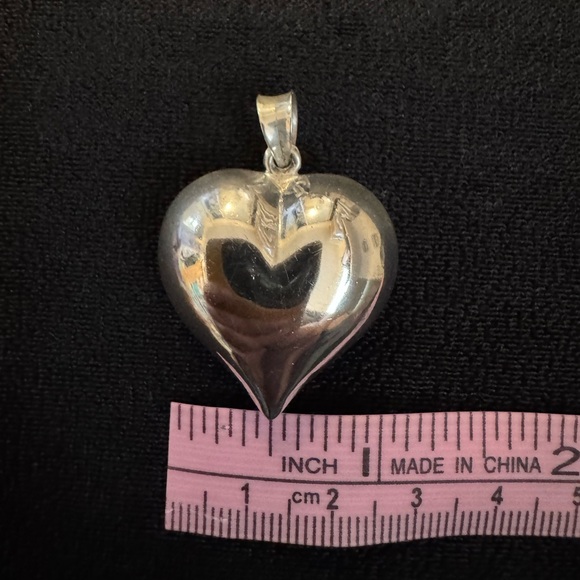 Silver Large Puffy Heart Pendant Heart Charm - Picture 13 of 13